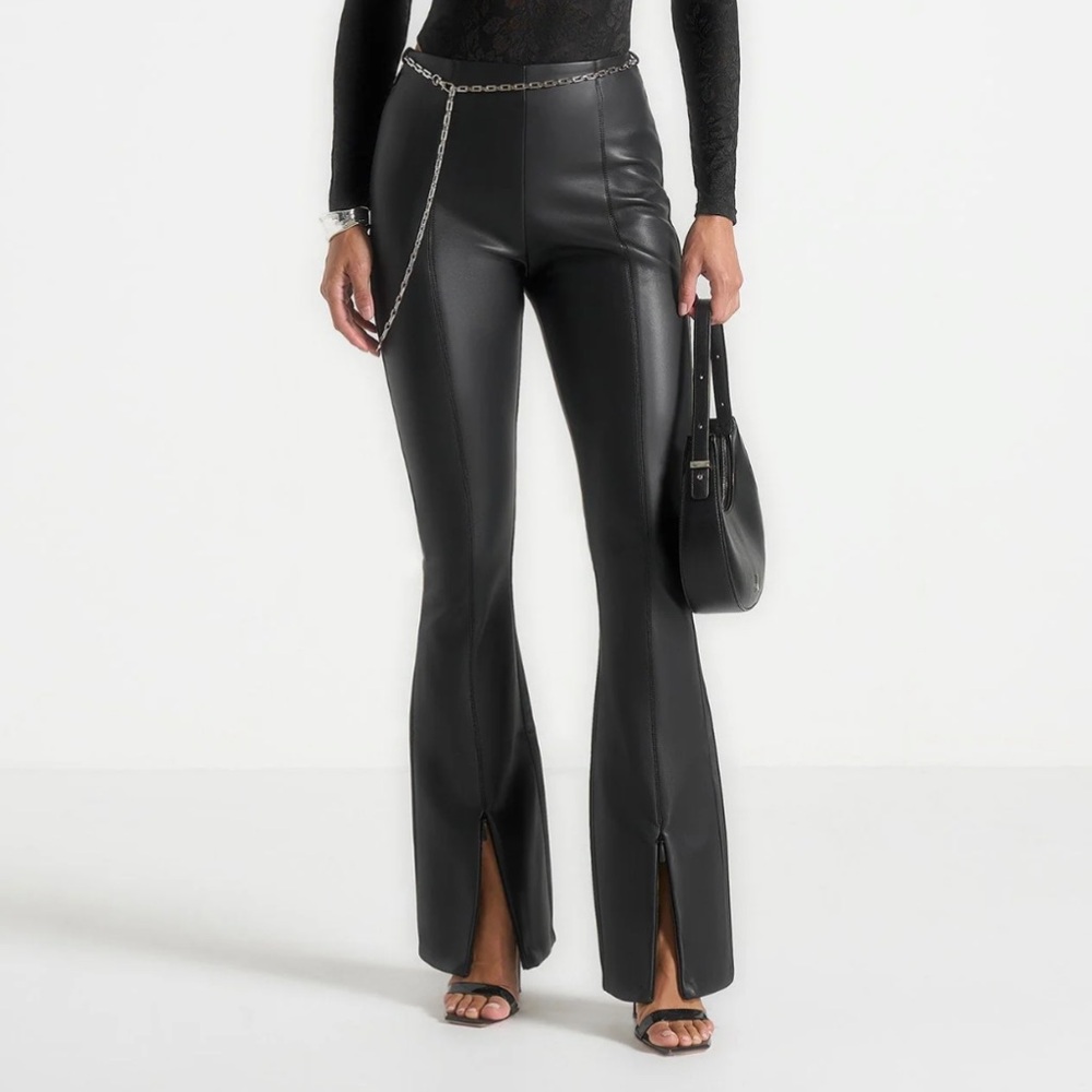 NEW! Maniere De Voir Black Faux Leather Flare Pants